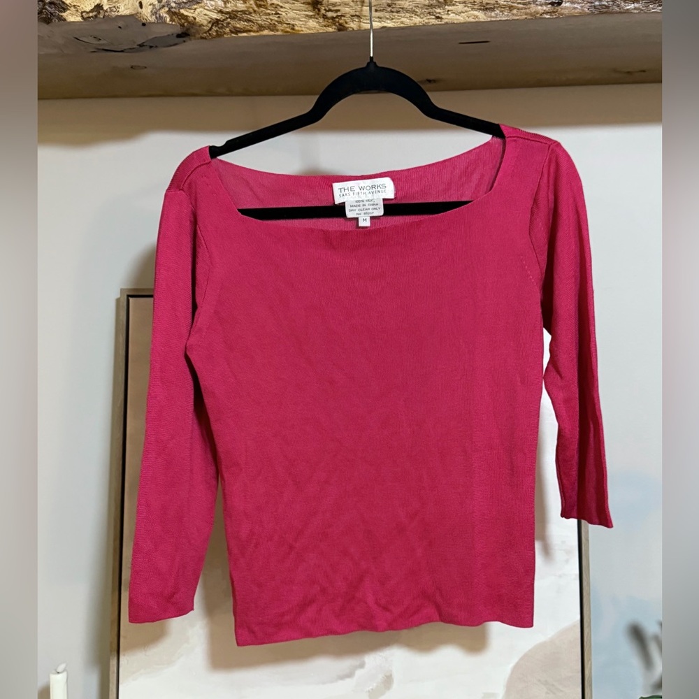 100% Silk Saks Fifth Avenue Women's Long Sleeve Pink Top
